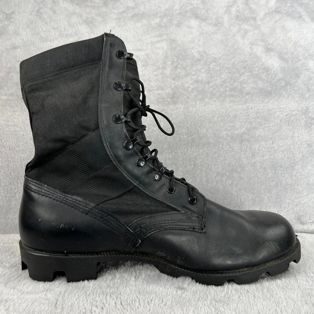 VTG 1997 US Military Combat Boots 12W Black Leather Canvas Lug Sole Mens